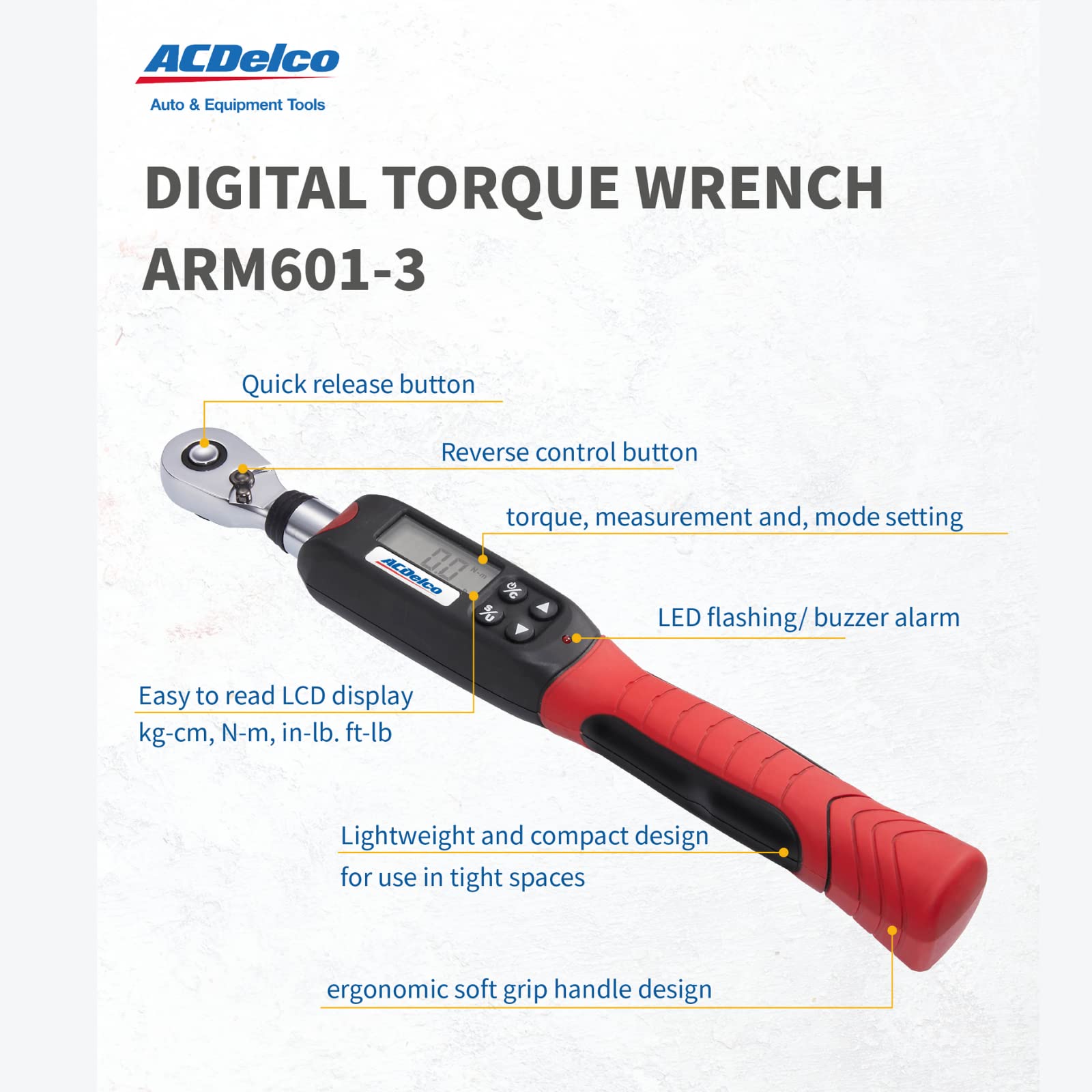 ACDelco ARM601-3 LCD display shows torque in multiple units.