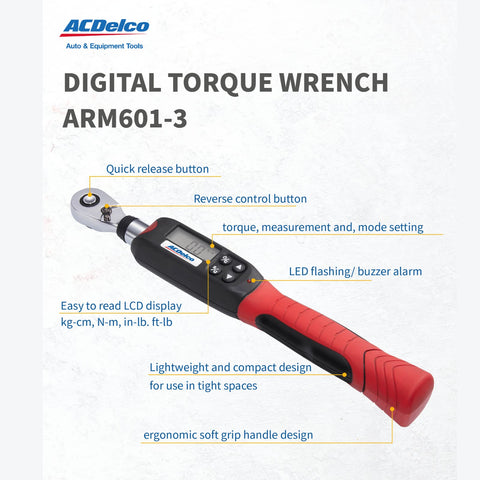 ACDelco ARM601-3 LCD display shows torque in multiple units.