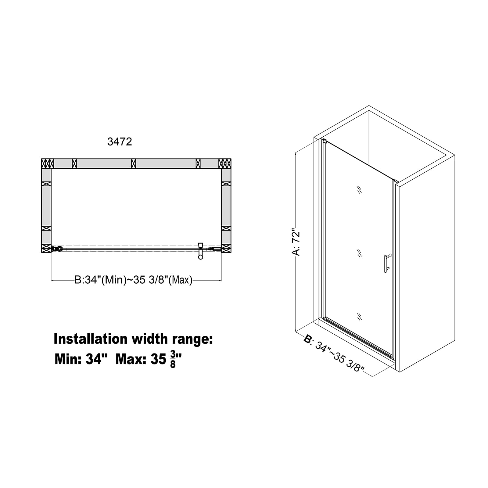 ACE DECOR walk-in opening measures 29 19/32 inches for comfortable access