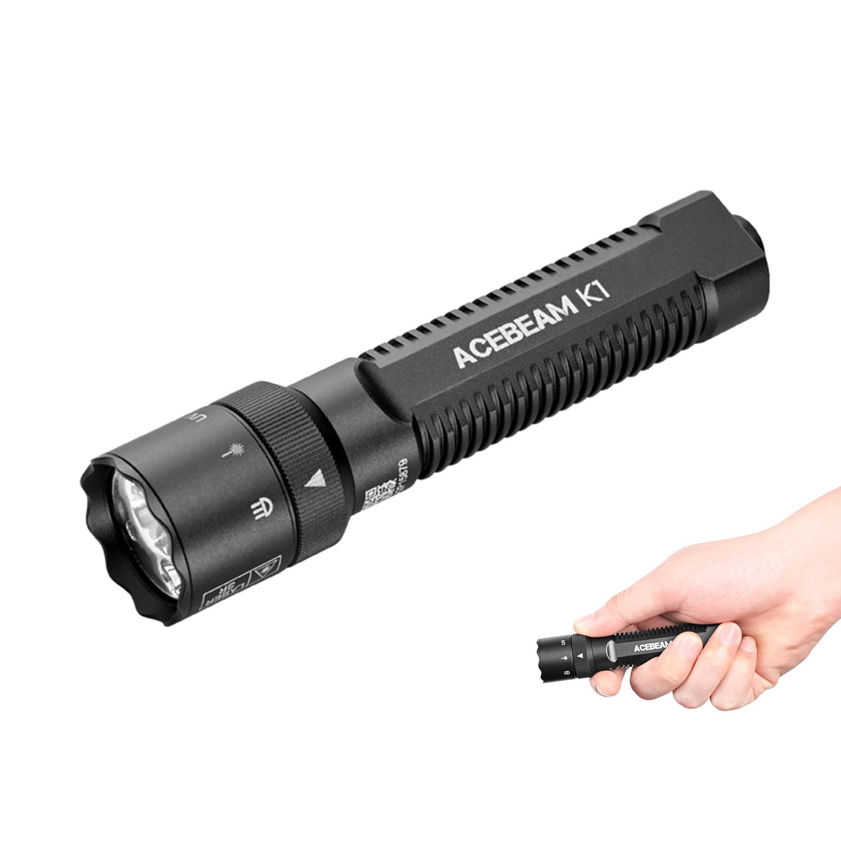 ACEBEAM K1 white LED in high-lumen mode for long-distance visibility