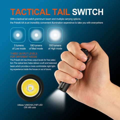 ACEBEAM Pokelit AA with AA battery compatibility for flexible power.