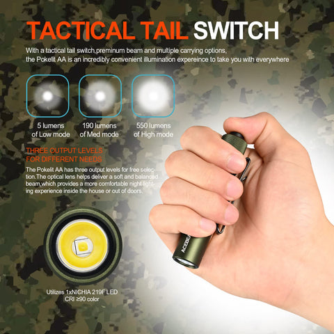 Compact Pokelit AA edc size shown in pocket-ready form