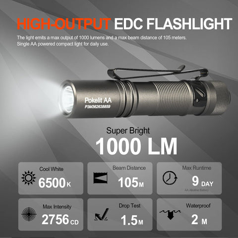 ACEBEAM Pokelit AA 1000-lumen pocket flashlight ideal for camping and hiking.