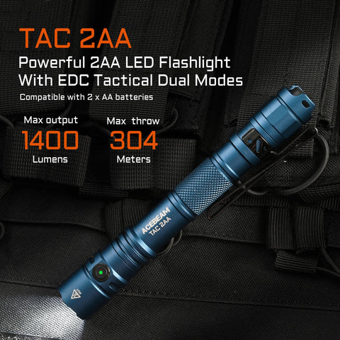ACEBEAM TAC 2AA side view with dual switches enables quick mode changes.