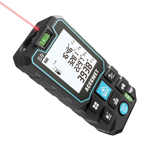 ACEGMET S9 Laser Measure shows a 393ft range with precise distance reading.
