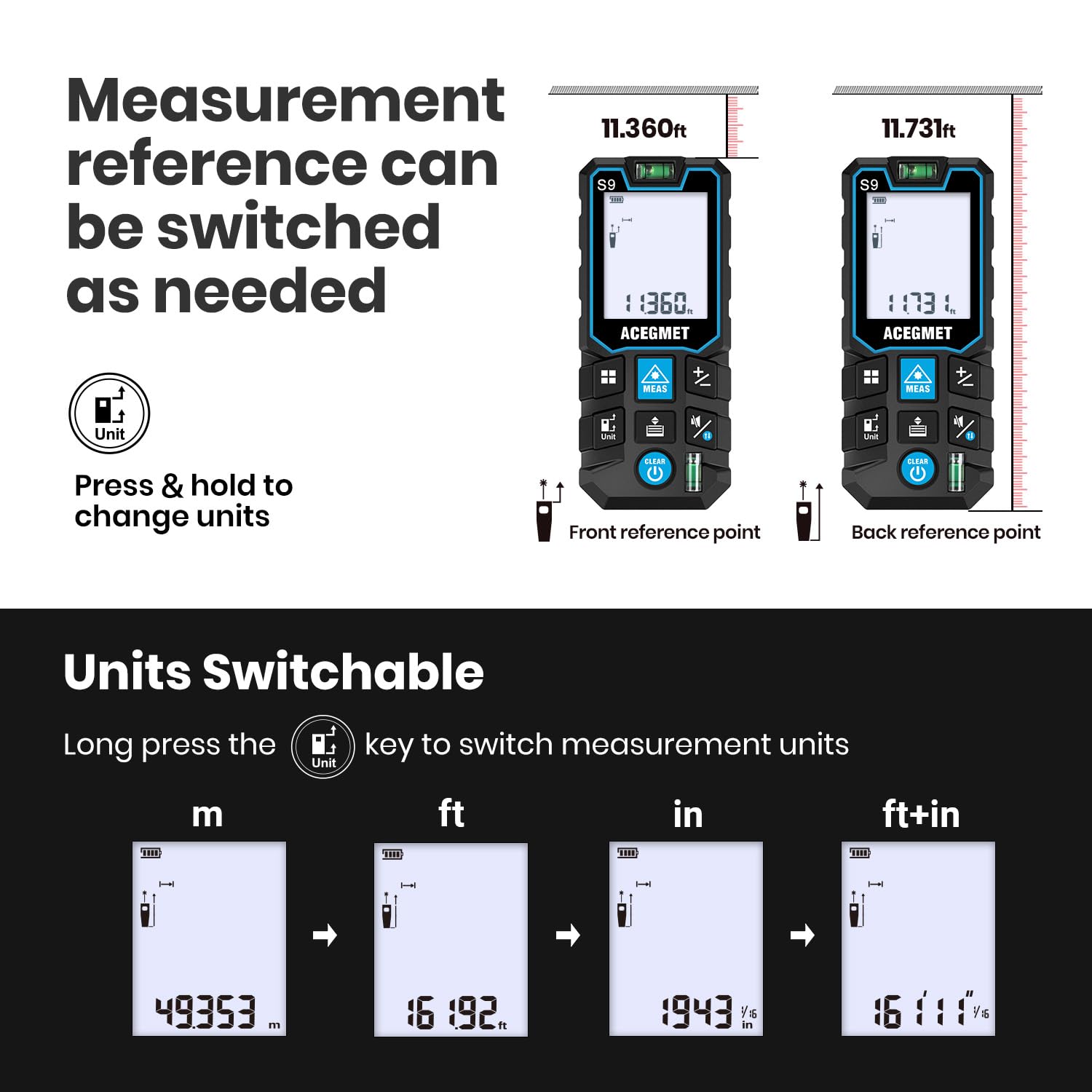 ACEGMET Laser Measure IP54 protection handles dusty or damp job sites.