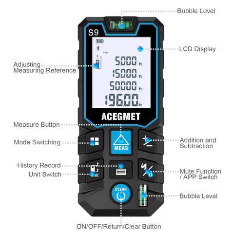 ACEGMET Laser Measure supports distance area volume calculations for quick layouts.