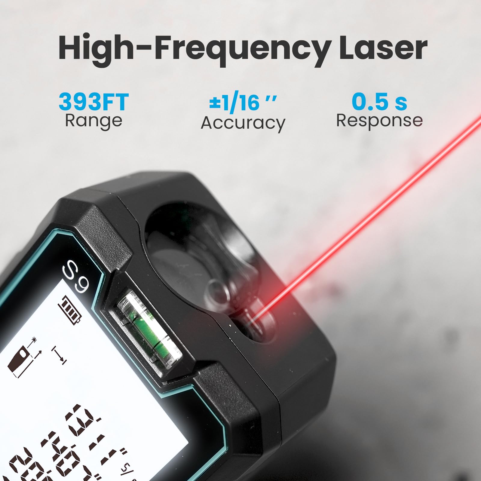 ACEGMET S9 Laser Measure with a large backlit LCD screen for clear readings in dim spaces.