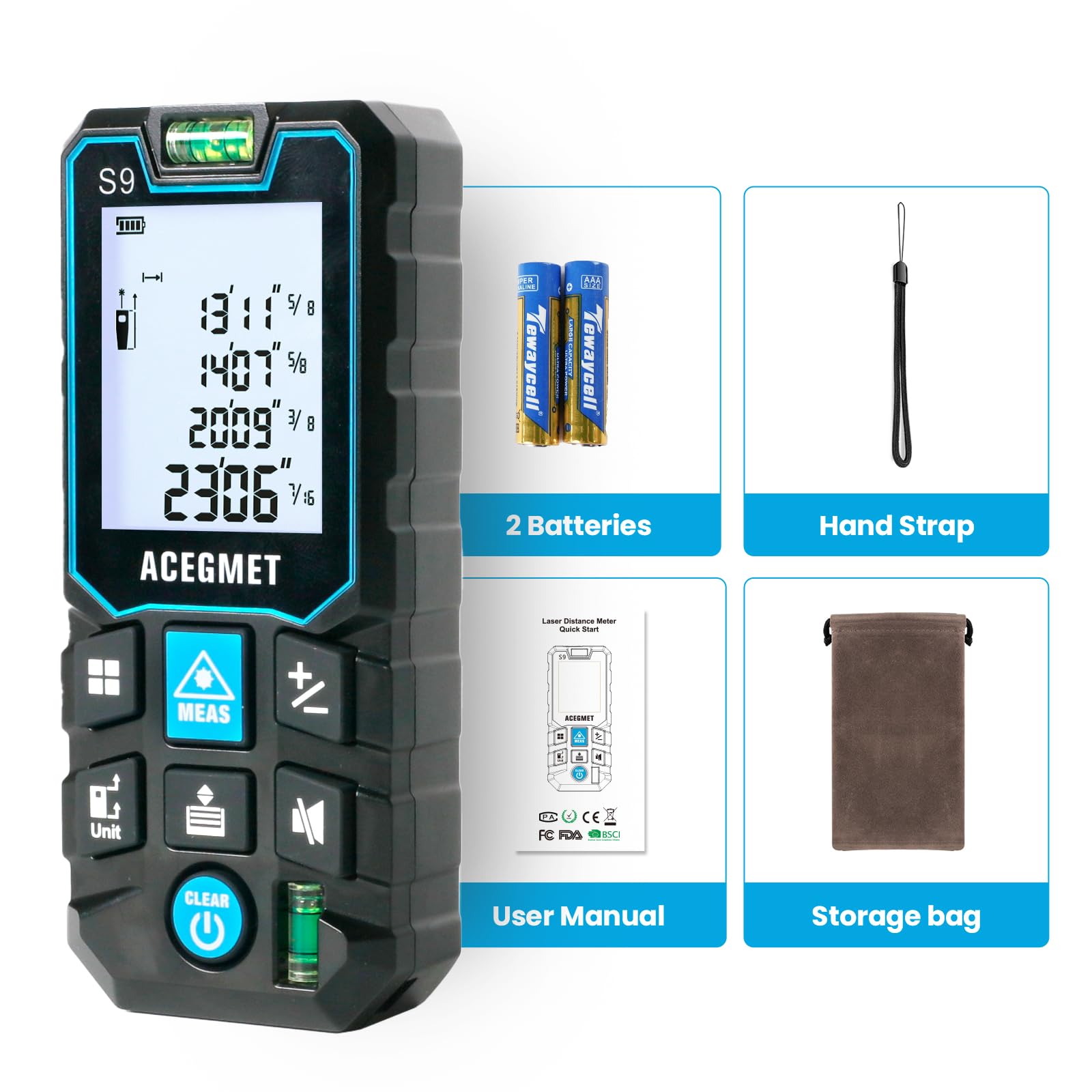 ACEGMET S9 Laser Measure quick readouts speed up project planning and layout tasks.