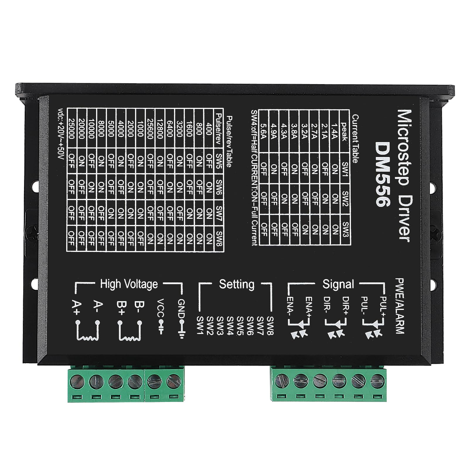 ACEIRMC DM556 connection ports for easy wiring to two-phase motors.