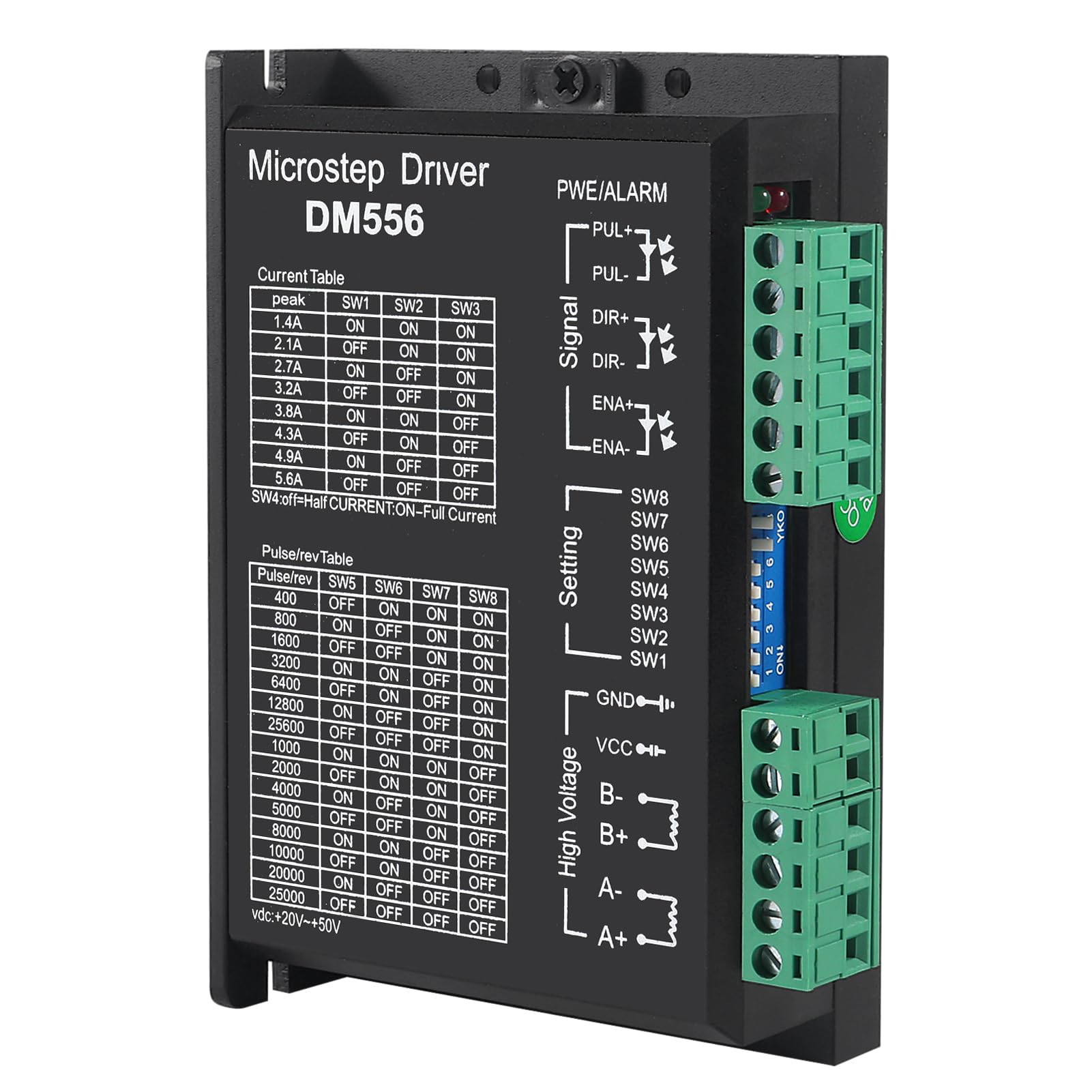 ACEIRMC DM556 DIP switches for fine-tuning microstep settings.