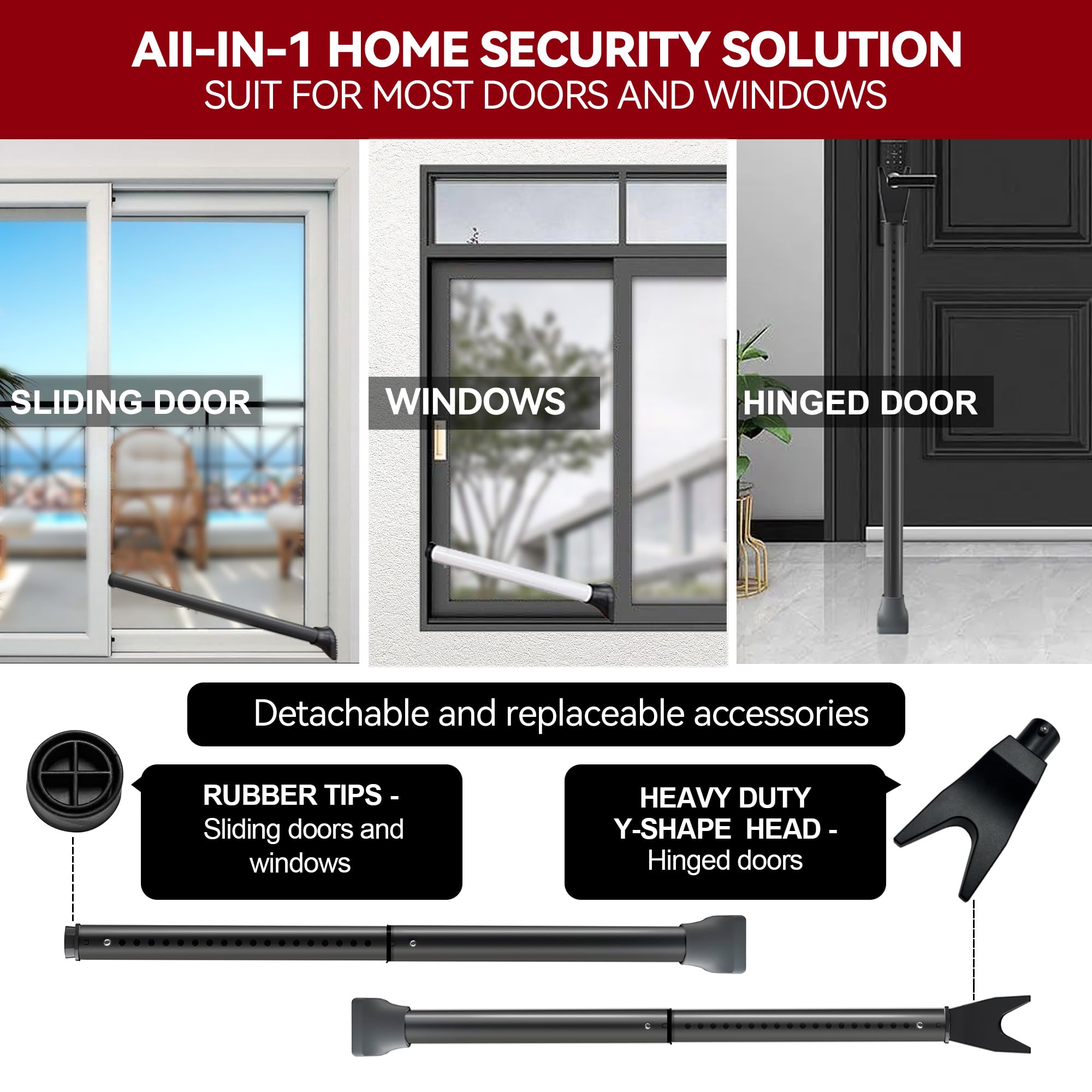 AceMining 2-in-1 security bar deters intruders on doors and sliding doors.