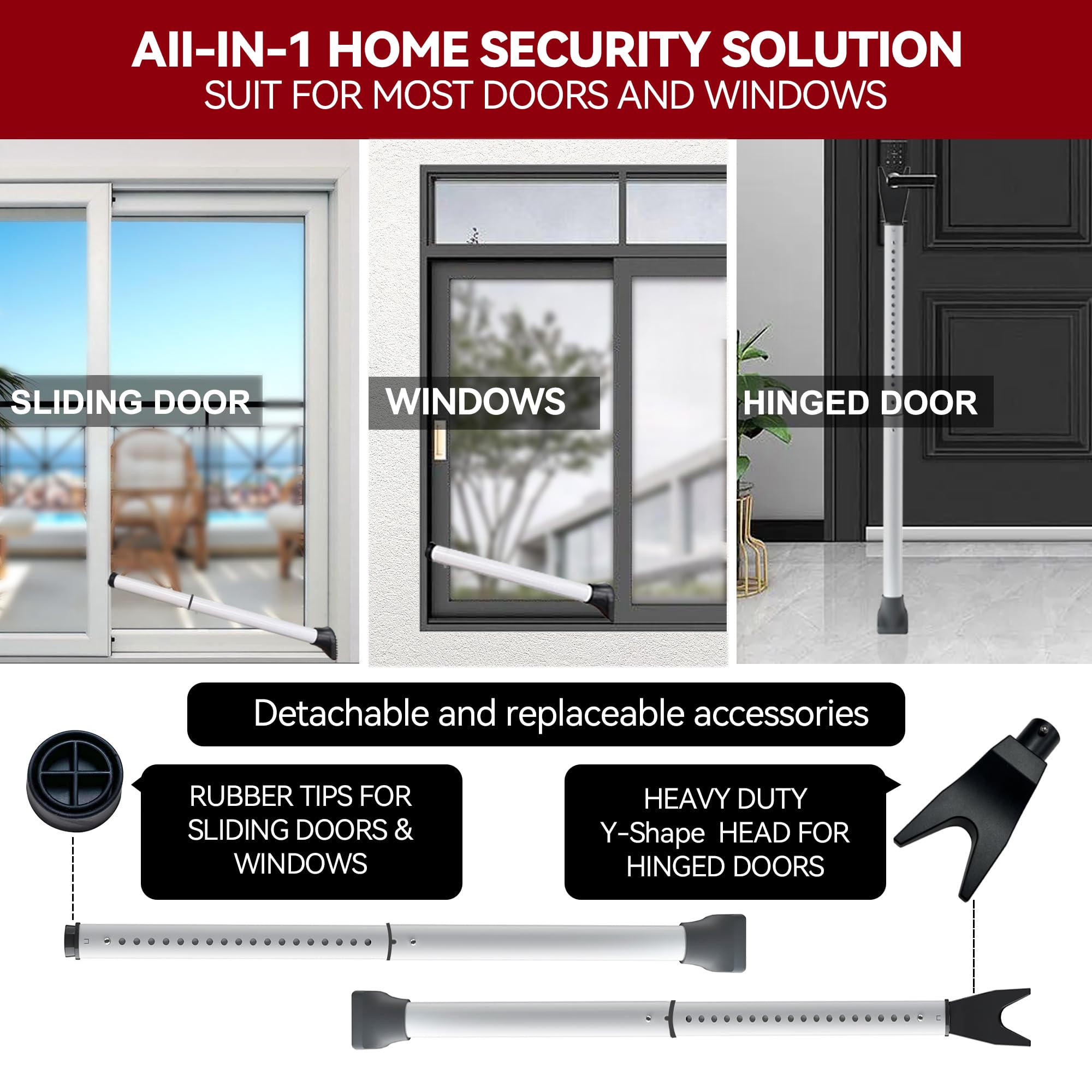 AceMining 2-in-1 security bar for sliding door, deters intruders during travel.