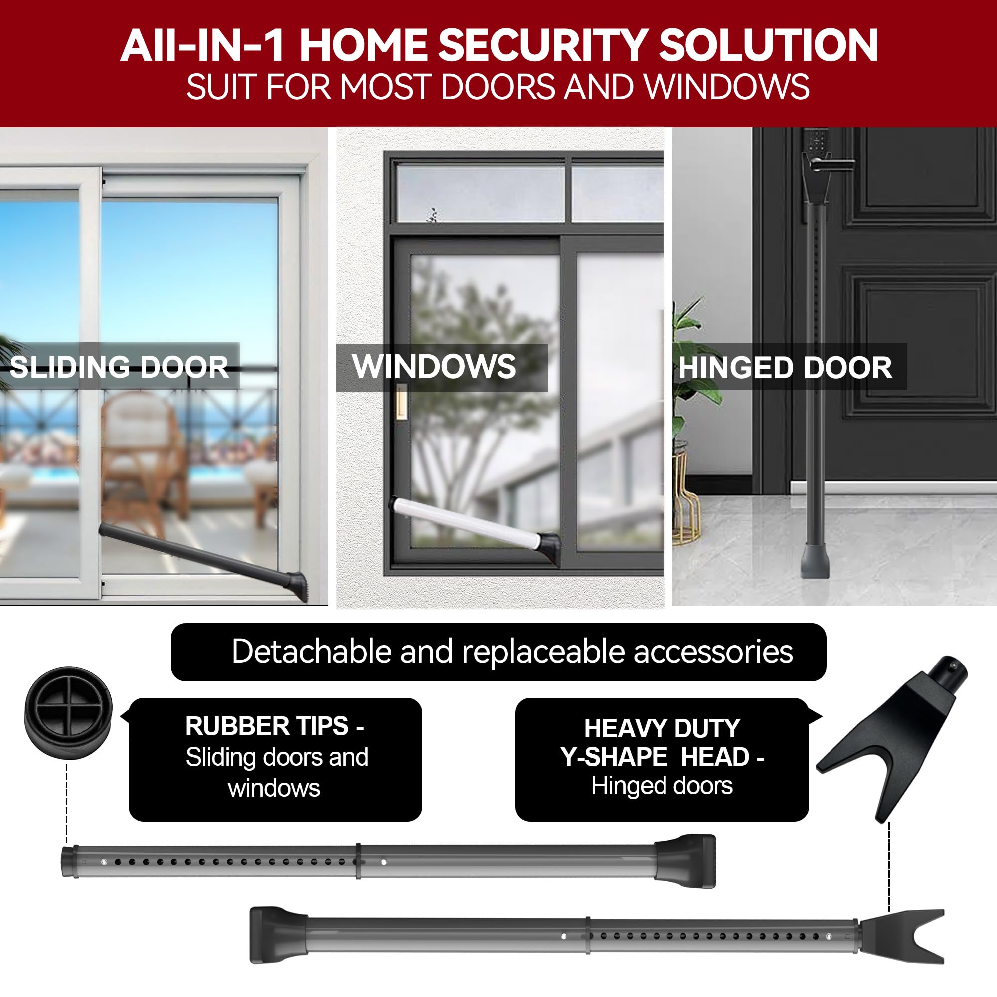 AceMining door security bar adjustable-length showcases versatile reach from 21 to 46 inches.