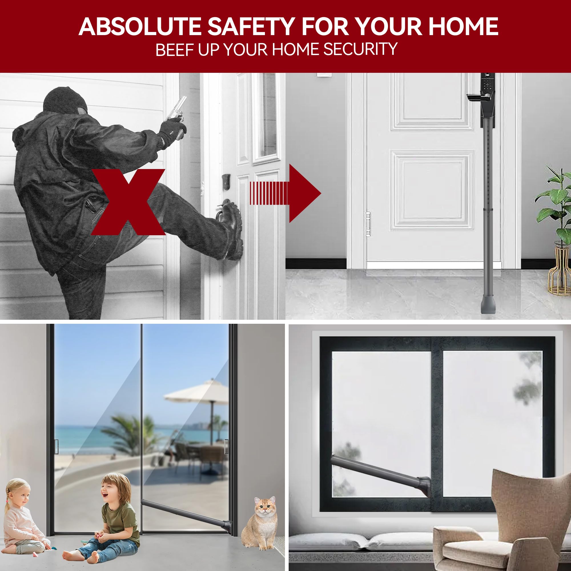 AceMining door security bar rubber-head contact helps protect floors during use.