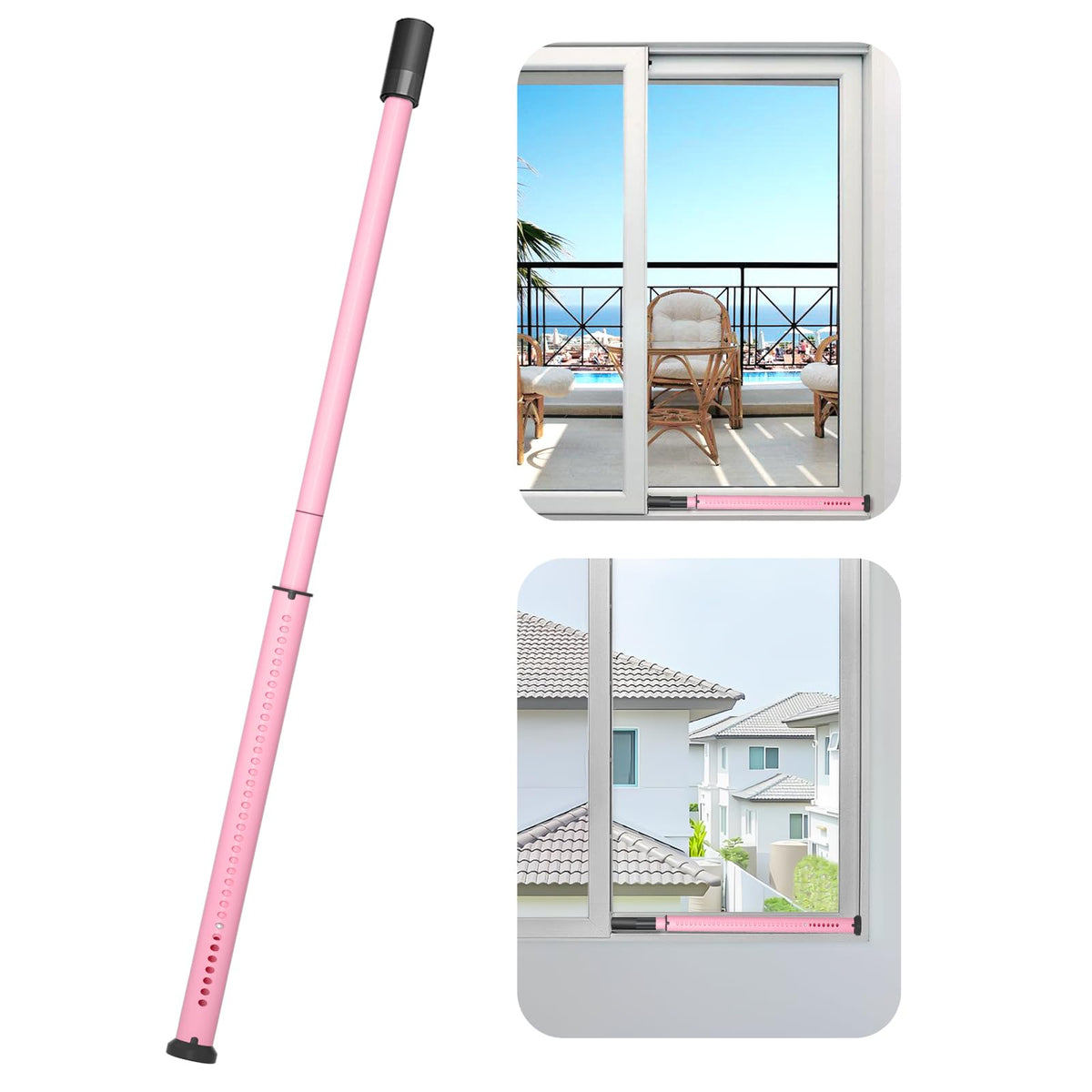 AceMining sliding door security bar pink installed in track for added safety.