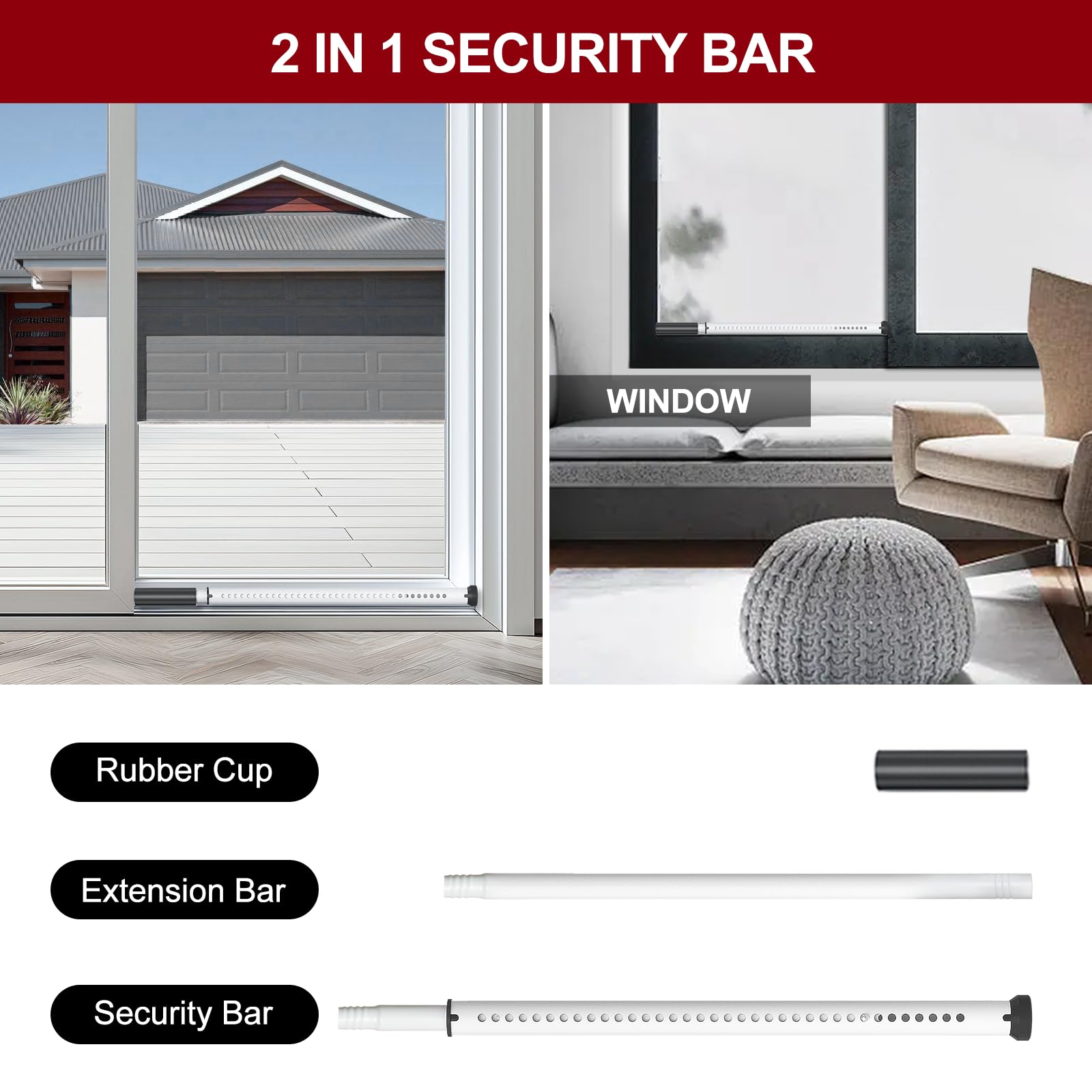 AceMining 20-50 inch adjustable bar fits most patio doors.