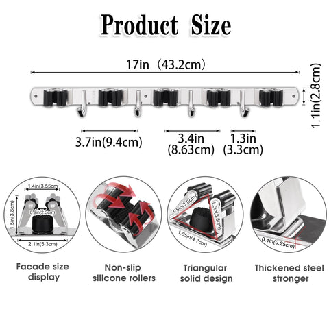 AceMining stainless steel mop holder with anti-slip design protects floors and tools.