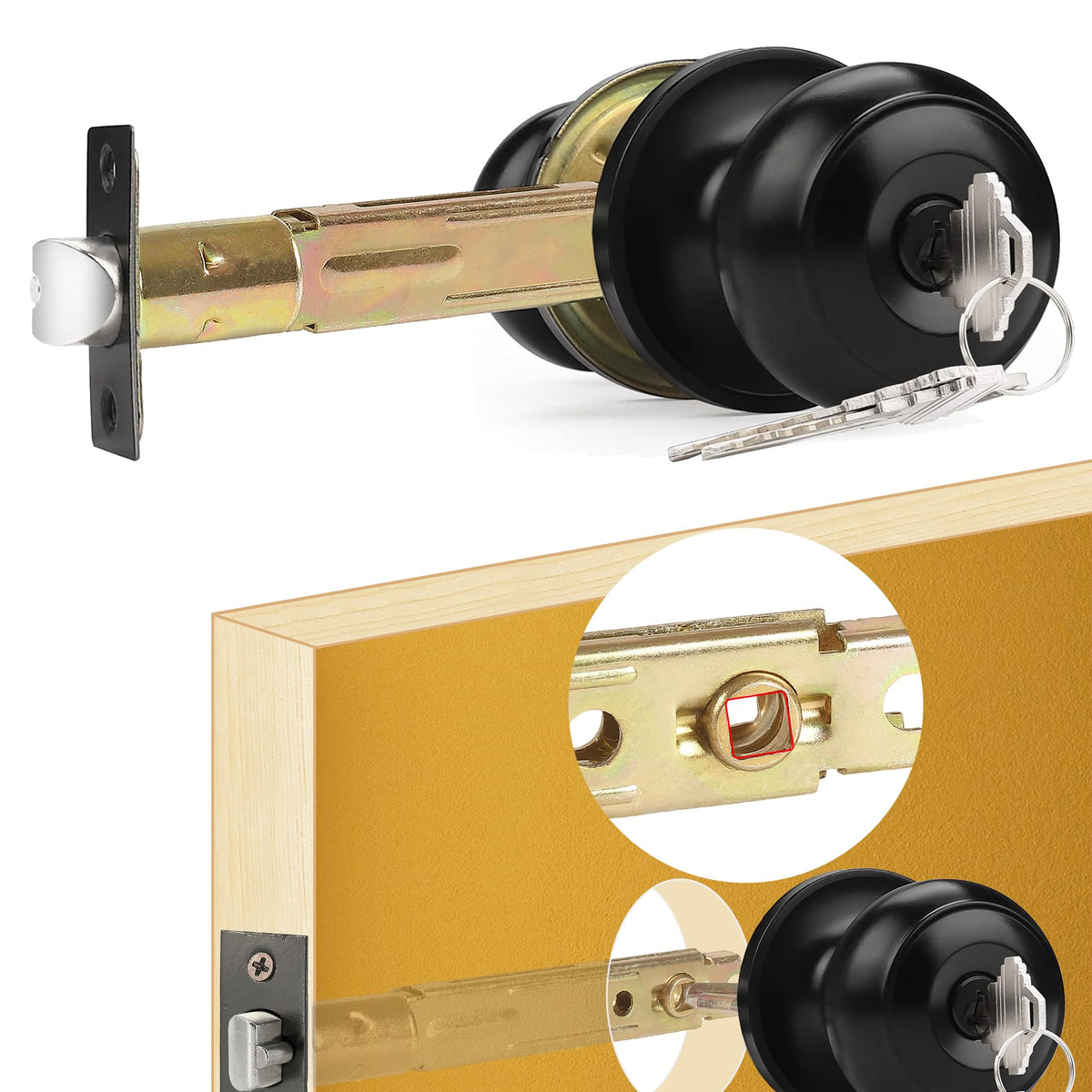 ACEPLANET 5in backset latch close-up showing matte black finish for secure entry.