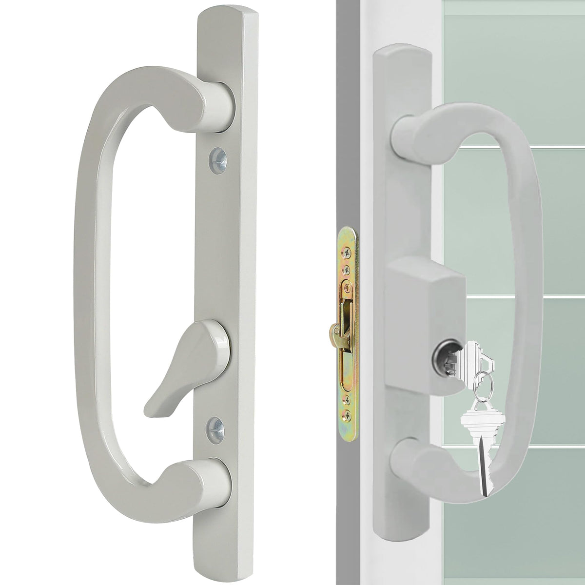 ACEPLANET offset position sliding door handle in white diecast for retrofit on common doors.