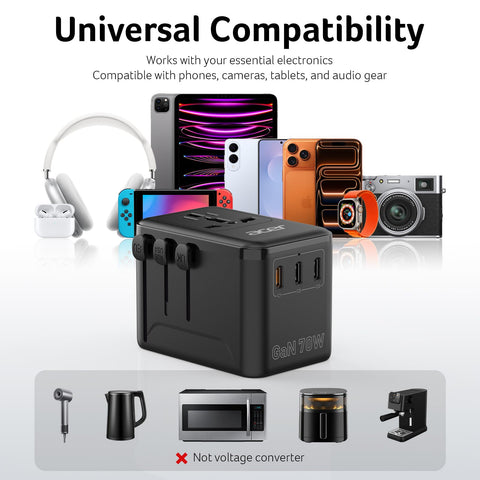 Acer 70W GaN travel adapter cruise-friendly, cords-free travel.
