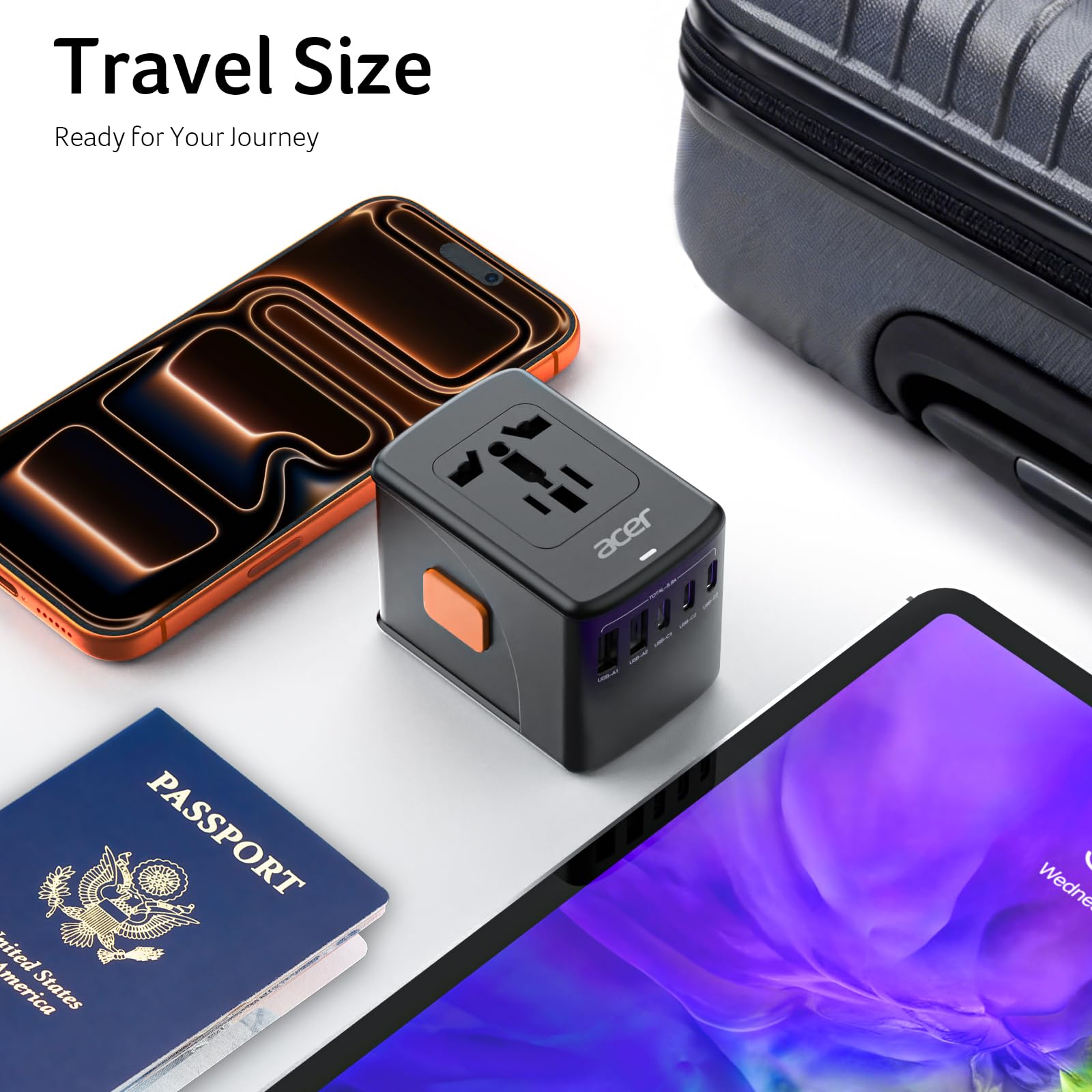 Cruise-friendly Acer adapter with no cords and no surge protection.