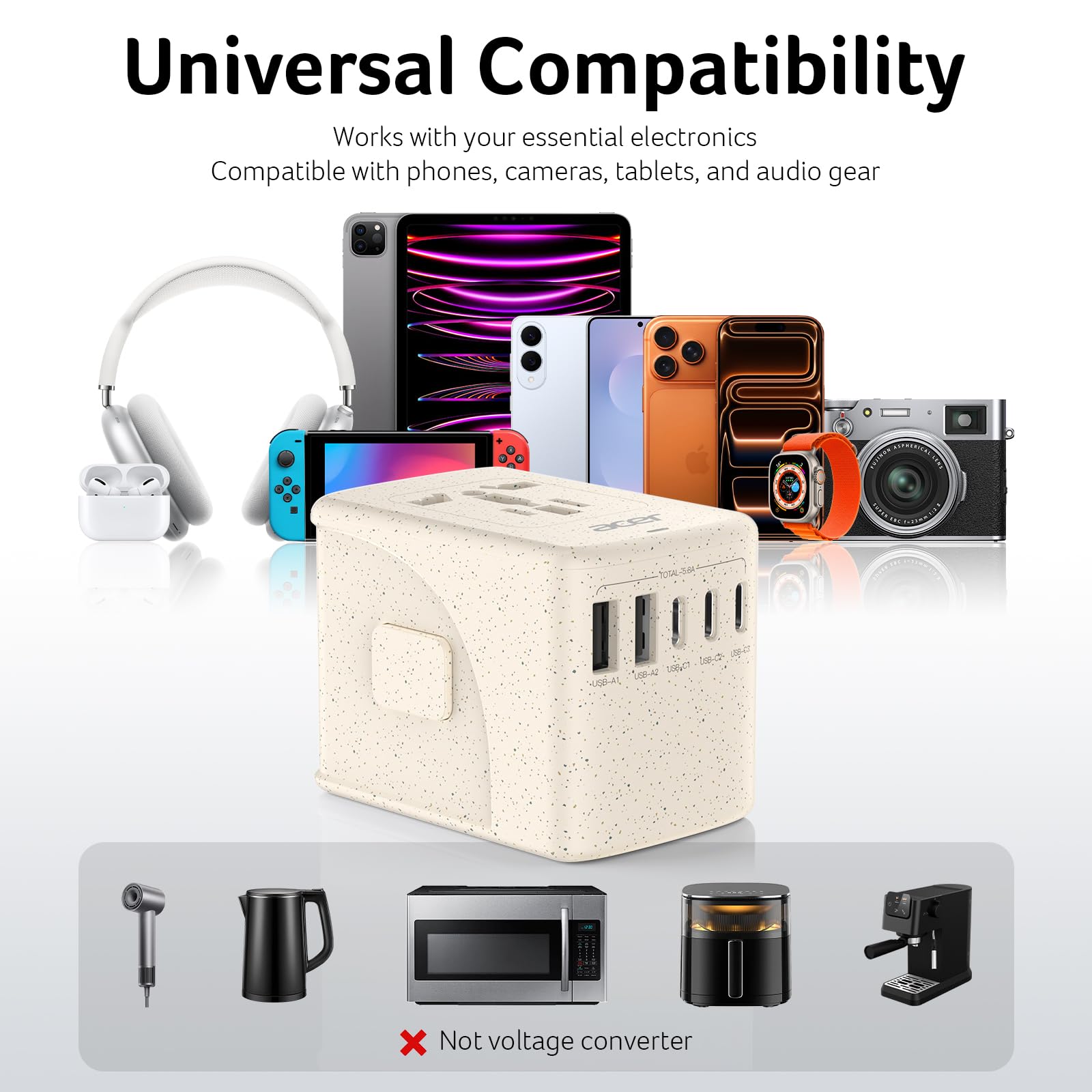 Acer adapter ready for cruise travel, compact and portable