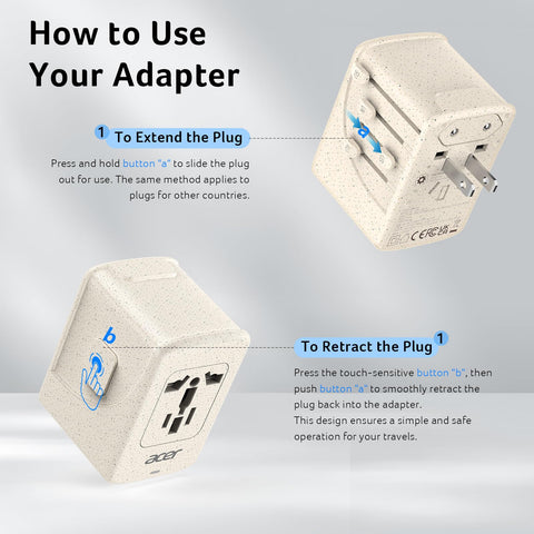 Acer universal adapter powering a smartphone and camera on the go