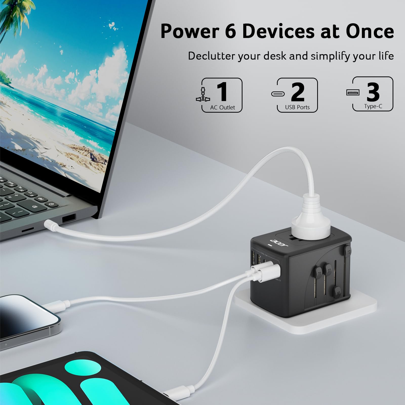 Acer adapter demonstrates compatibility with European and UK outlet types.