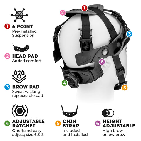 AcerPal 6-point suspension allows adjustable, comfortable fit for long shifts.