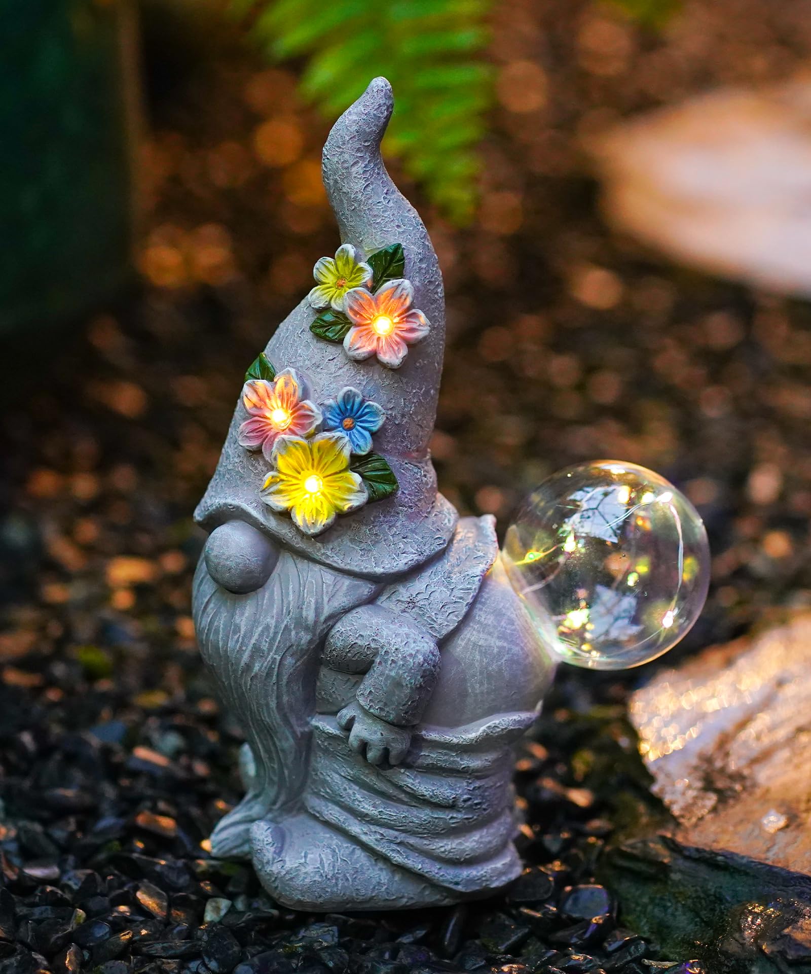 Acgarten funny garden gnome statue lights up the outdoor area with a cozy glow.