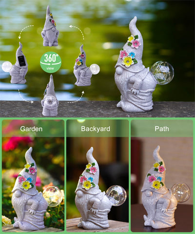 Acgarten weather-resistant resin gnome statue stands up to rain and snow.
