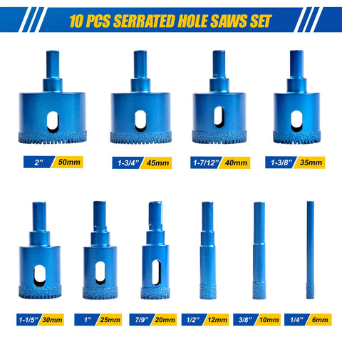 Achribex diamond hole saw kit 10mm for fast tile and glass cuts.