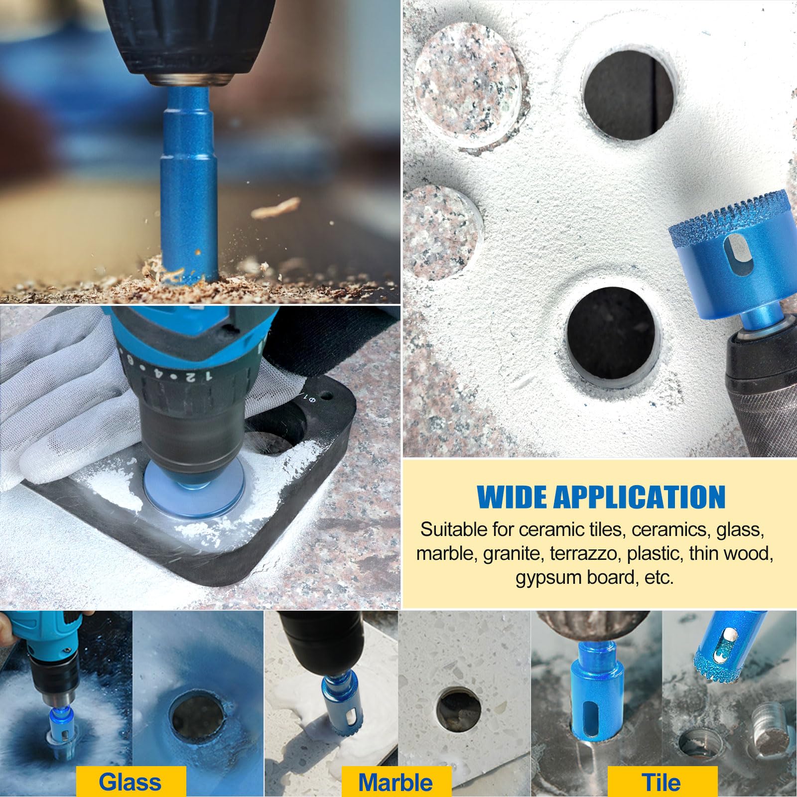 Achribex diamond hole saw kit 38mm for larger openings in marble.