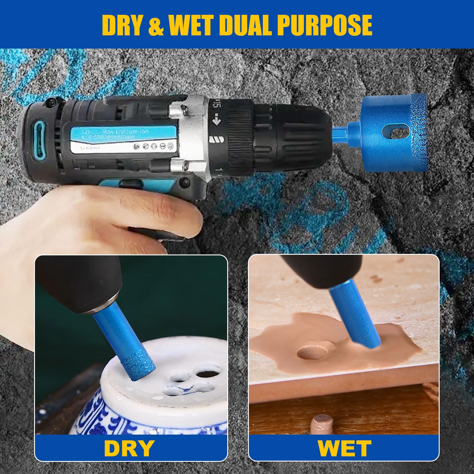 Achribex diamond hole saw kit 50mm for thick material cores.