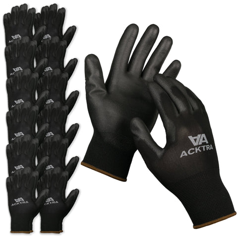 ACKTRA Ultra-Thin PU safety gloves, pack of 12, designed for lasting durability.