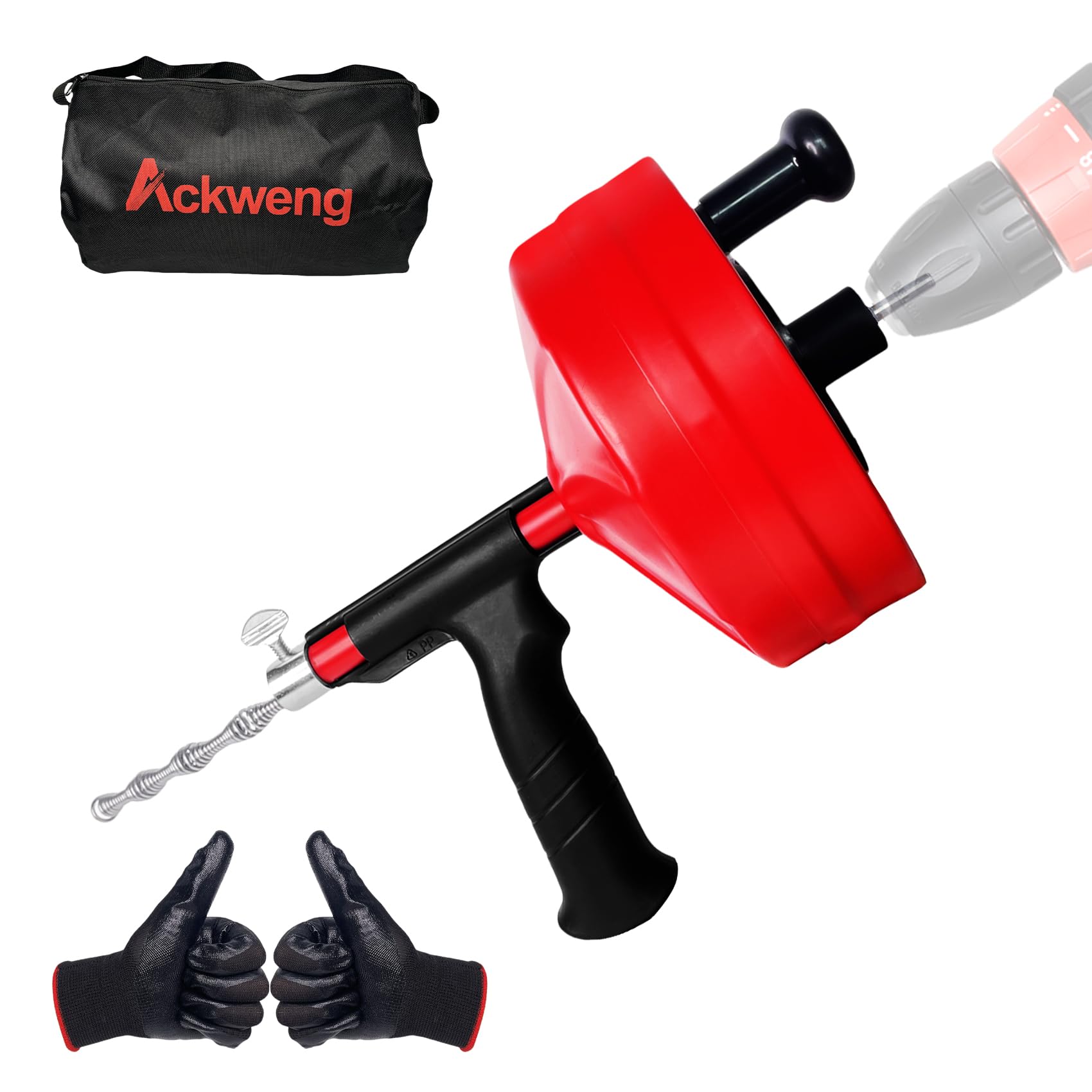 Ackweng Drain Snake 50ft drum shown for easy clog clearance in kitchens and baths