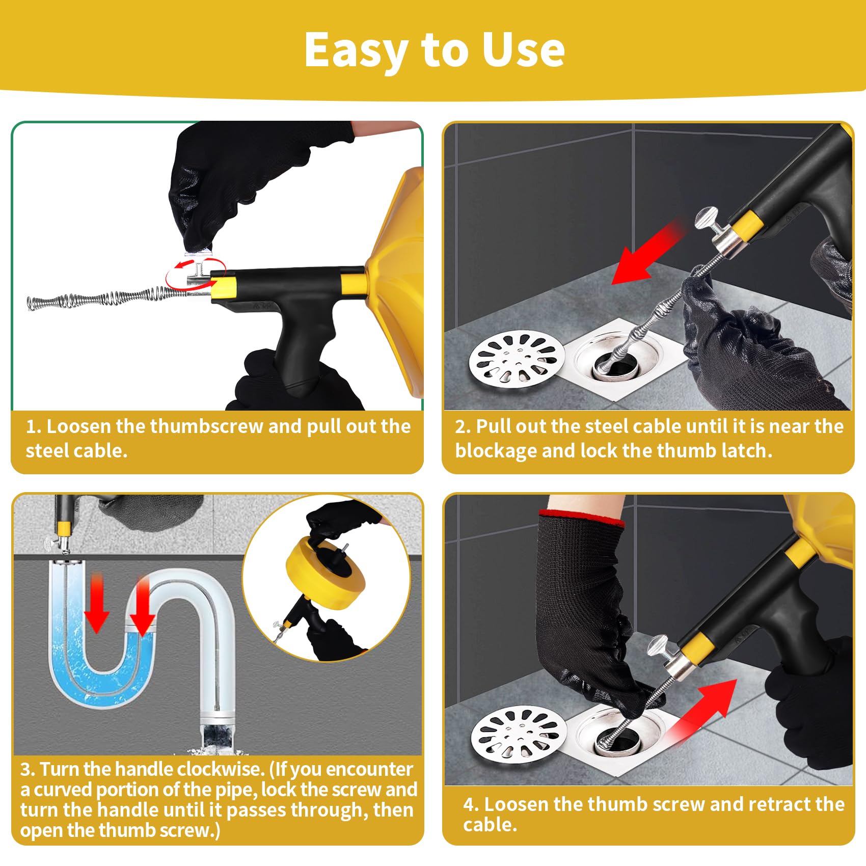Ackweng Drain Snake gloves and storage bag included for tidy use
