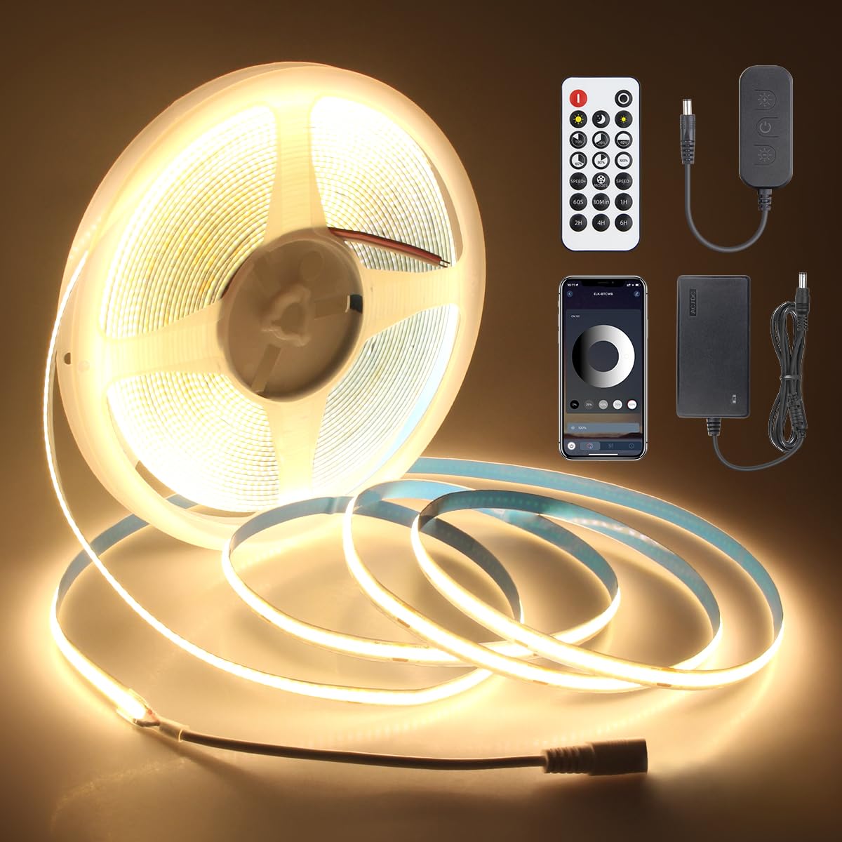 Aclorol 50ft COB LED strip close-up showing dense LEDs for bright, soft illumination