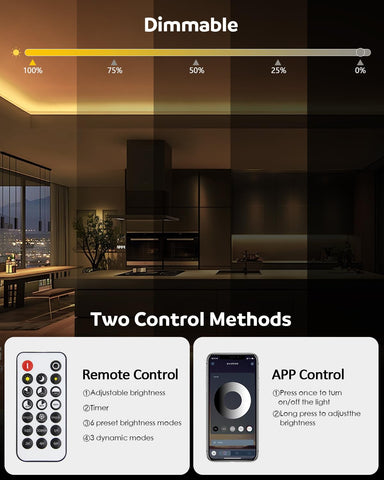 Aclorol LED strip controlled by remote and LotusLamp X app for brightness and scenes