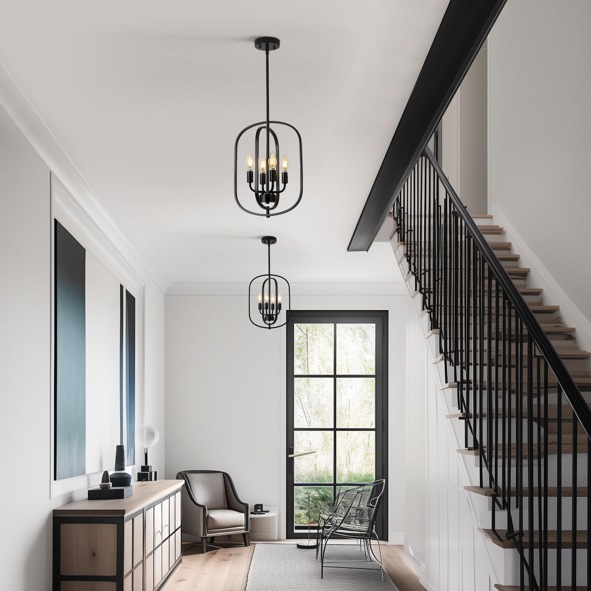 ACNKTZ 4-light farmhouse chandelier illuminating a welcoming entryway