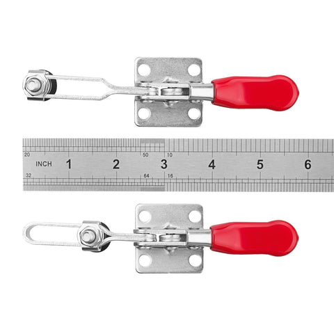 AConnet horizontal toggle clamp mounted on a jig for precise work.