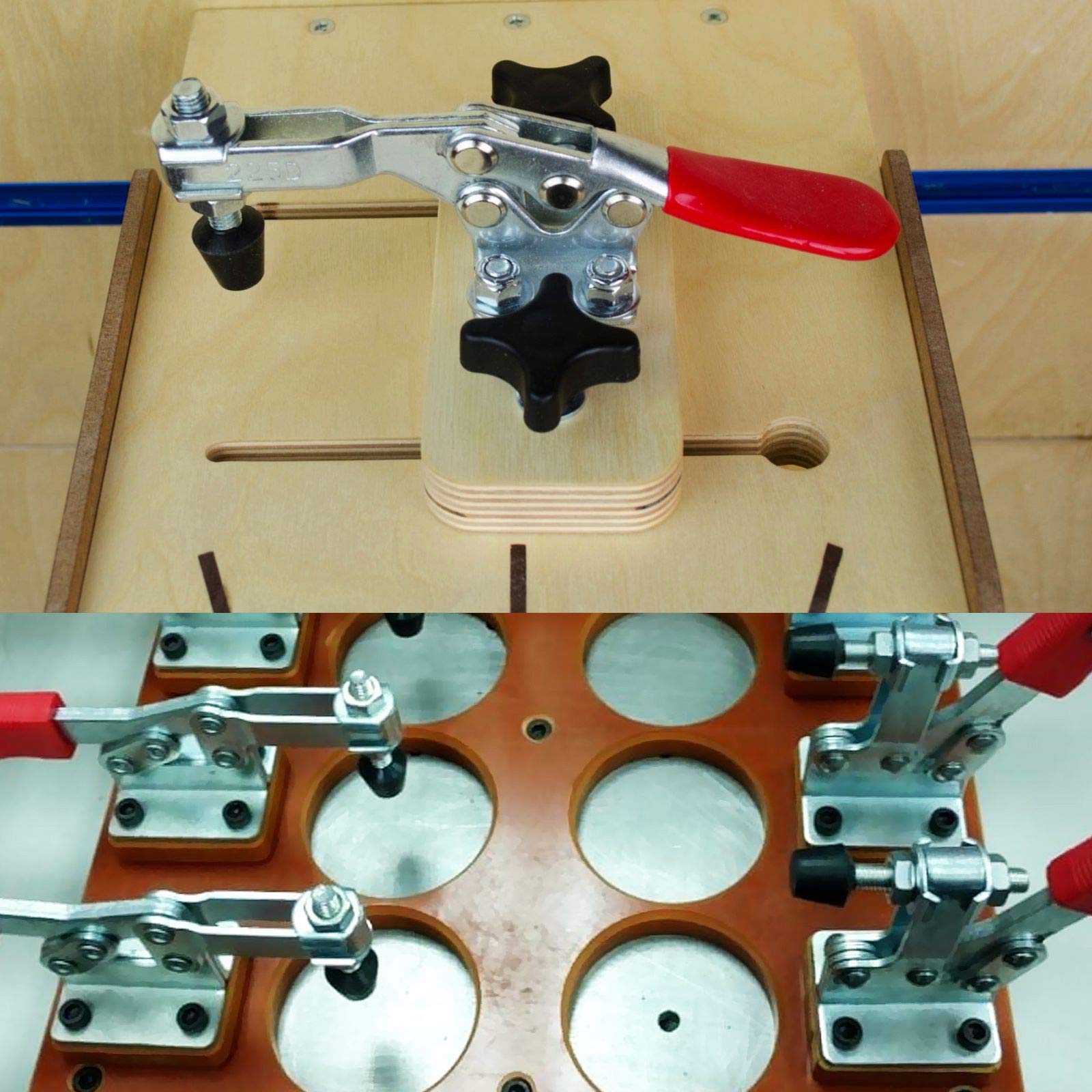 AConnet tool setup featuring a toggle clamp on a movable base.