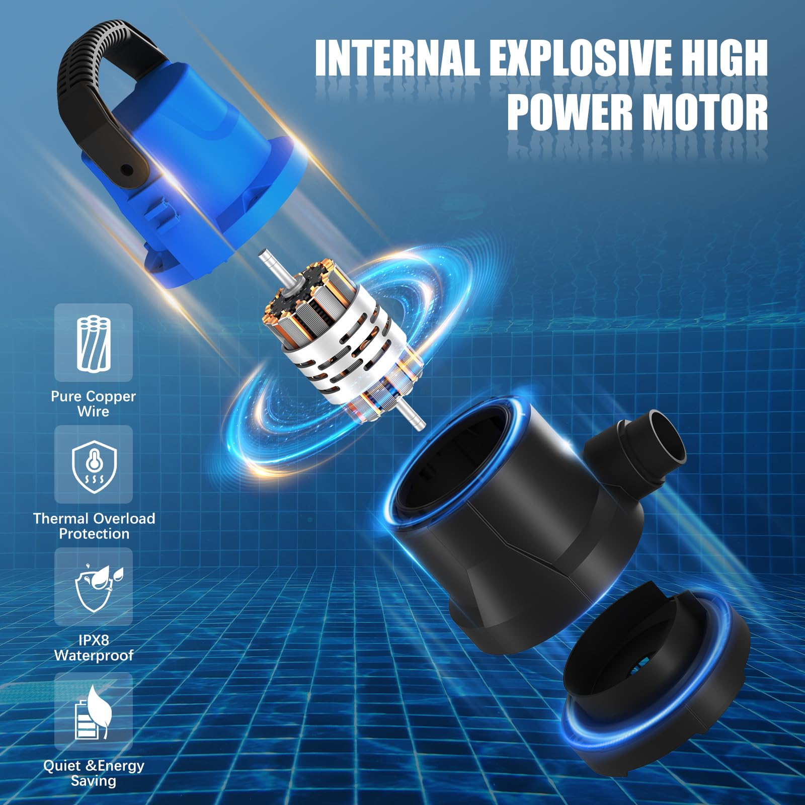 Acopair bottom suction design reaches water to 3/4 inch.