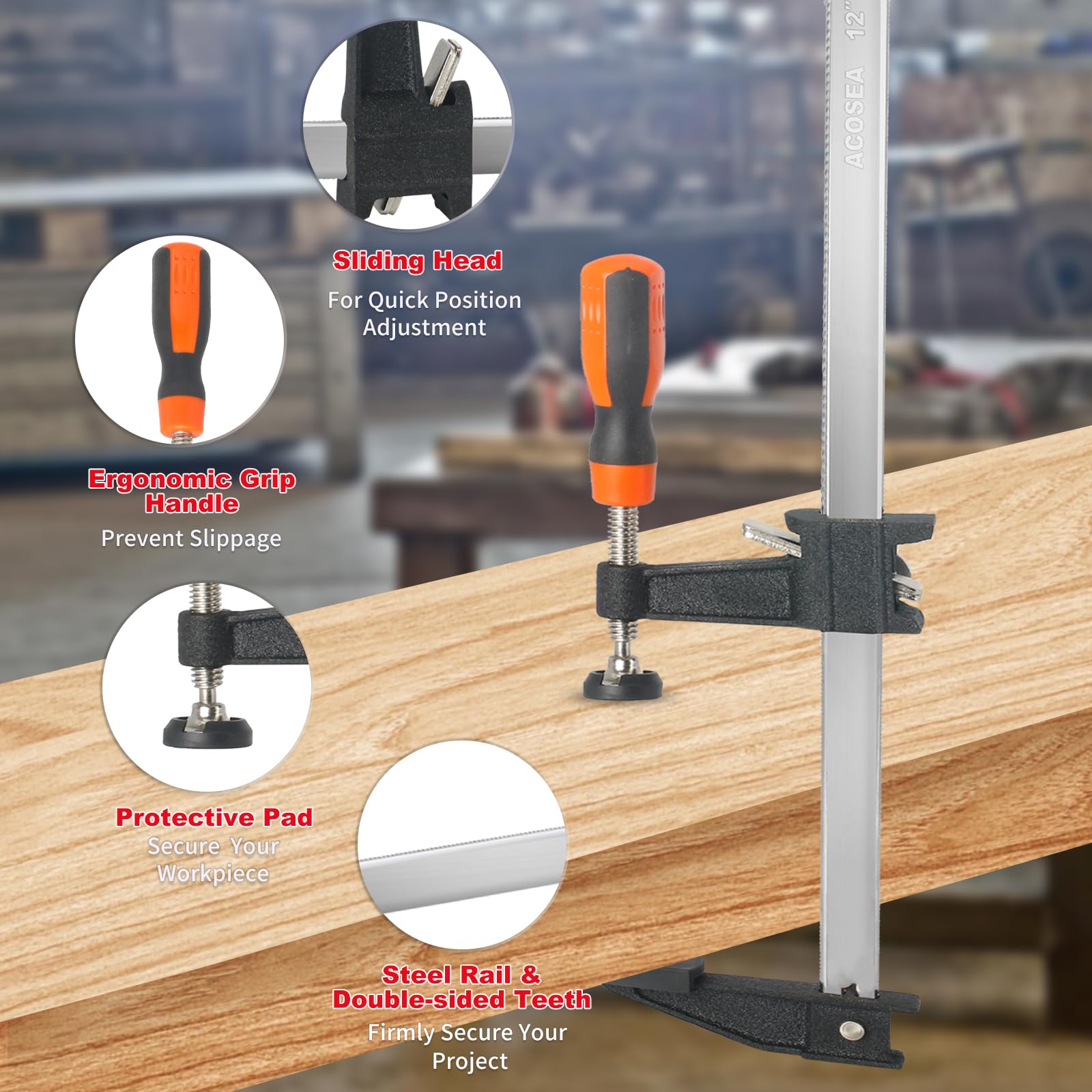 ACOSEA ergonomic rubber handle for comfortable, slip-free operation.