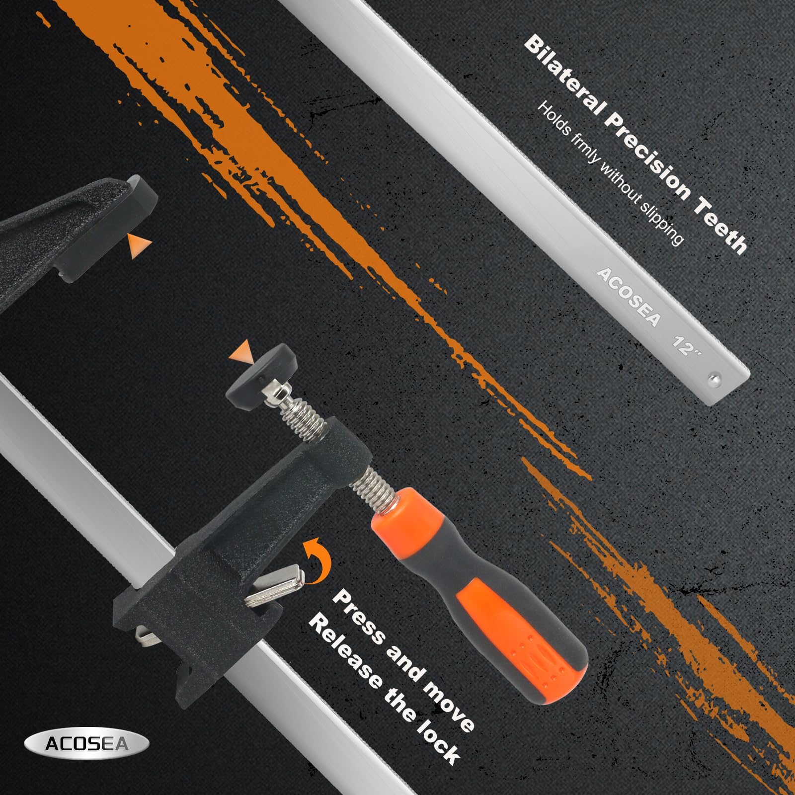 ACOSEA soft jaw pads protect work surfaces during clamping.