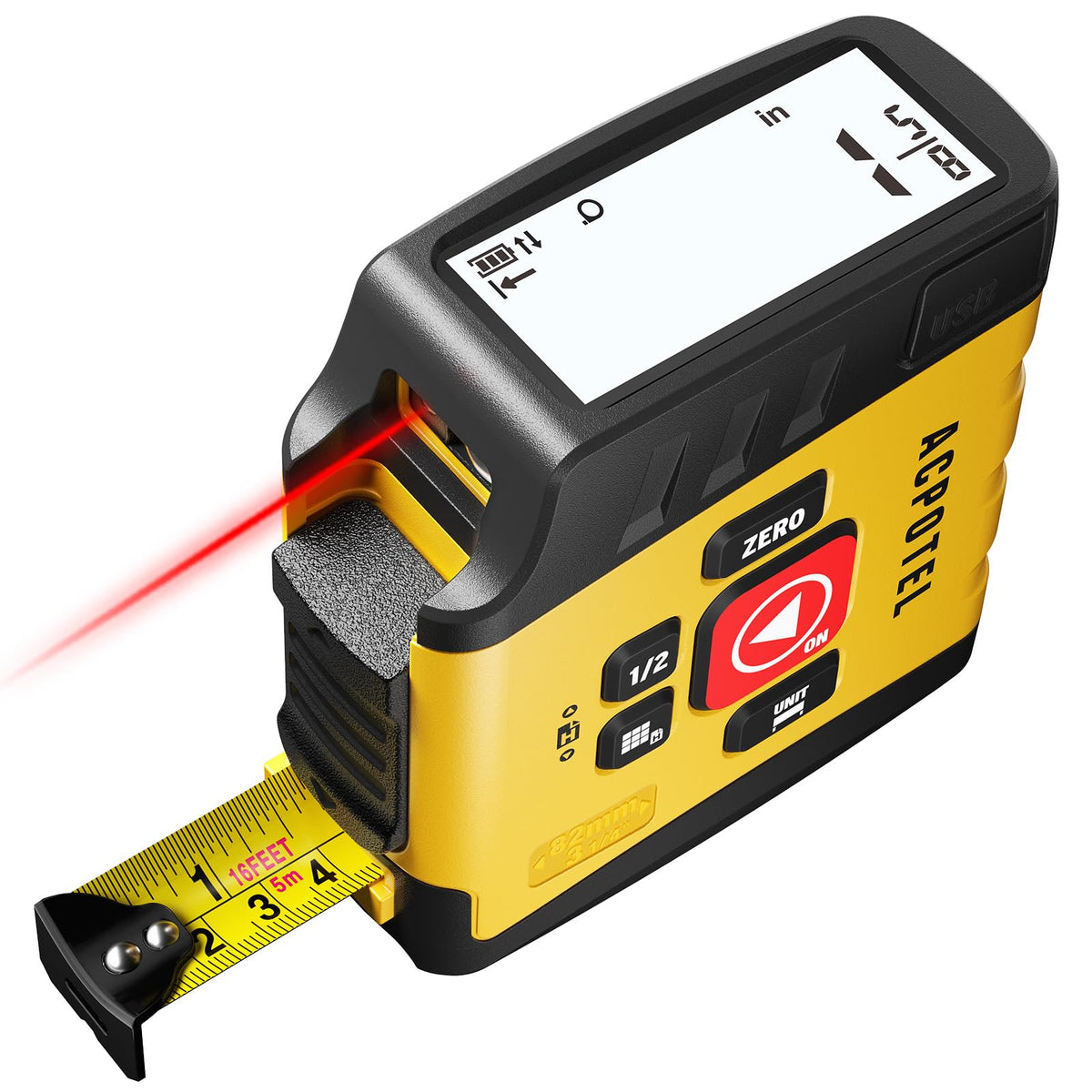 ACPOTEL DT20 front view shows a compact 3 in 1 laser tape measure for quick room measurements.
