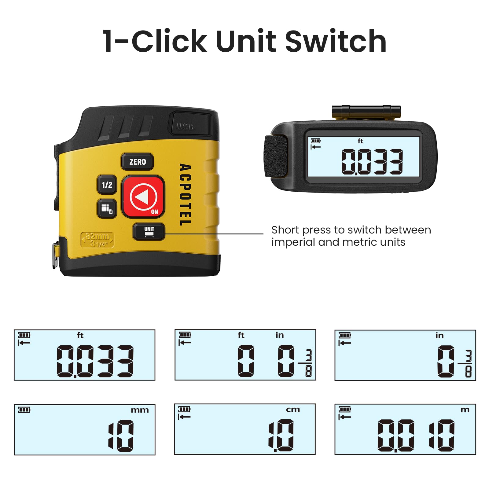 ACPotel DT20 unit conversions switch mm to ft-in instantly