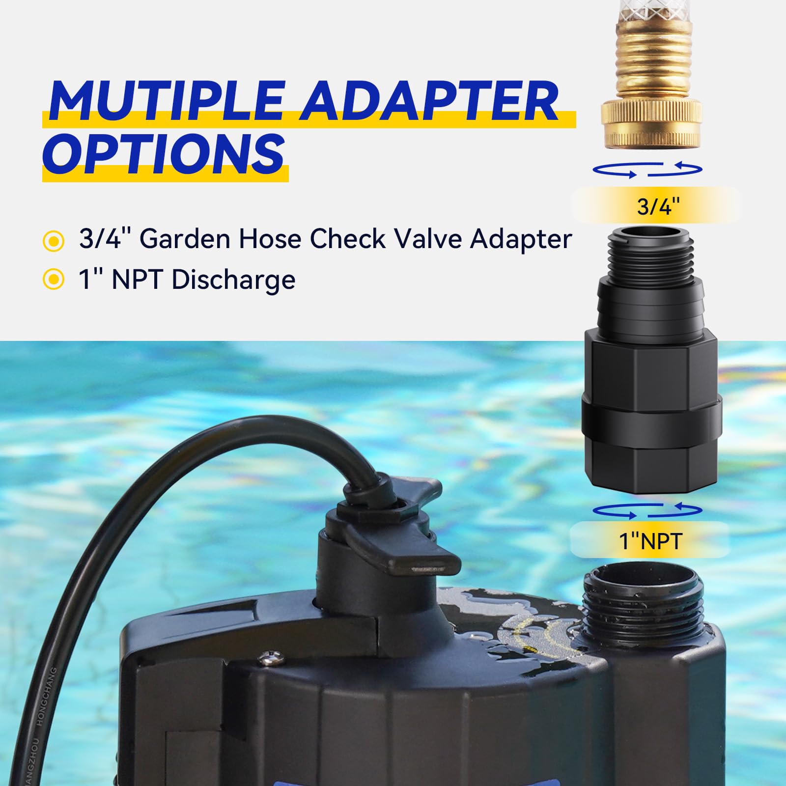 Acquaer 3/4 inch garden hose adapter enables easy drainage connections.