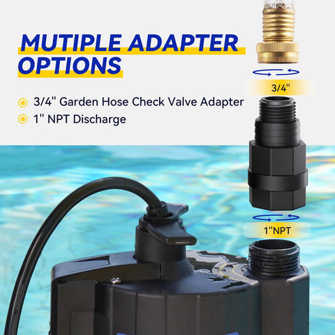 Acquaer 3/4 inch garden hose adapter enables easy drainage connections.